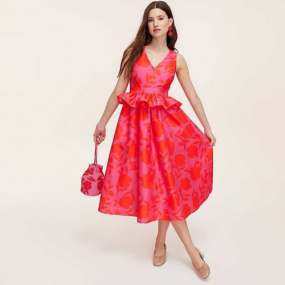 Kate Spade x Target Classic Rose Peplum Midi Dress in Pink and Red Size 2 NWT